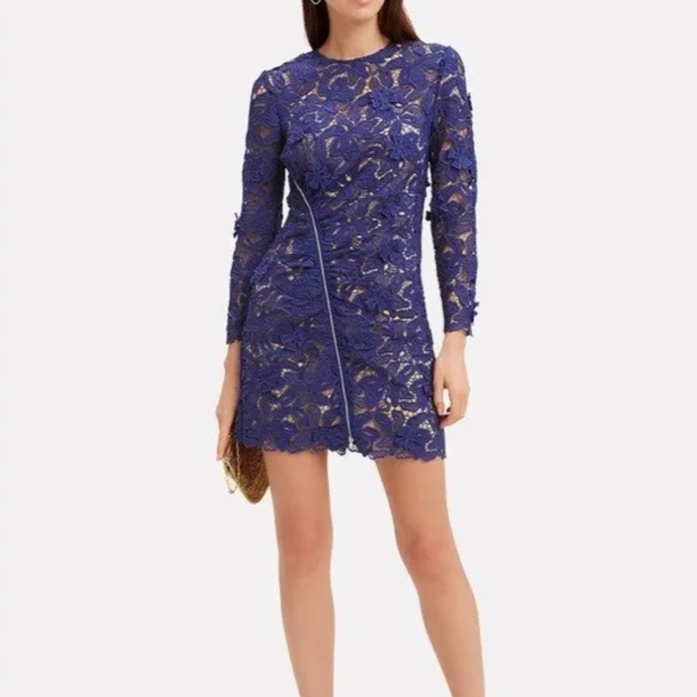 Self-Portrait Lily Lace Cobalt Blue Ling Sleeve Mini Dress